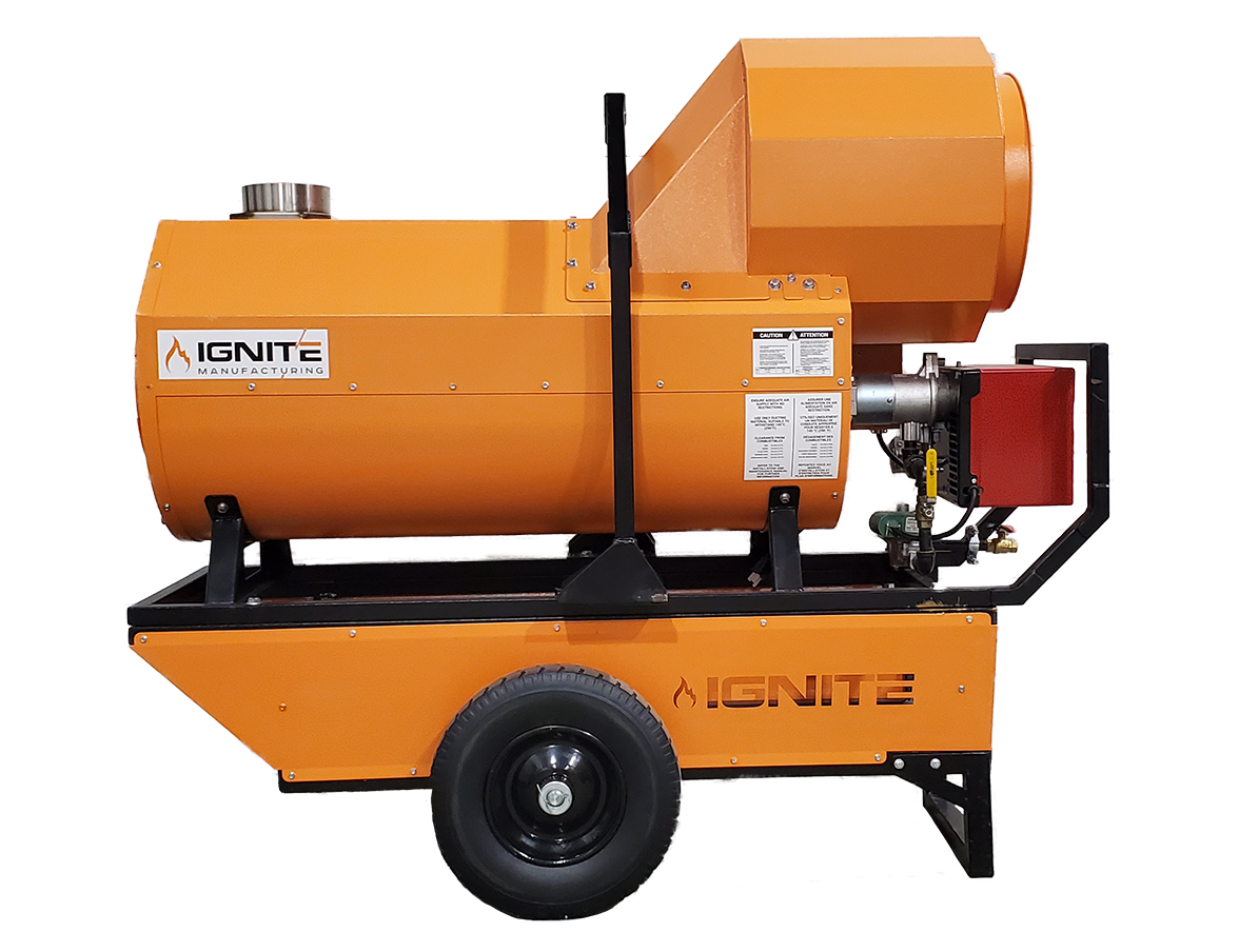 Ignite HD-200R indirect gas-fired dual-fuel heater delivering 200,000 BTU/Hr for clean, efficient propane or natural gas heating.