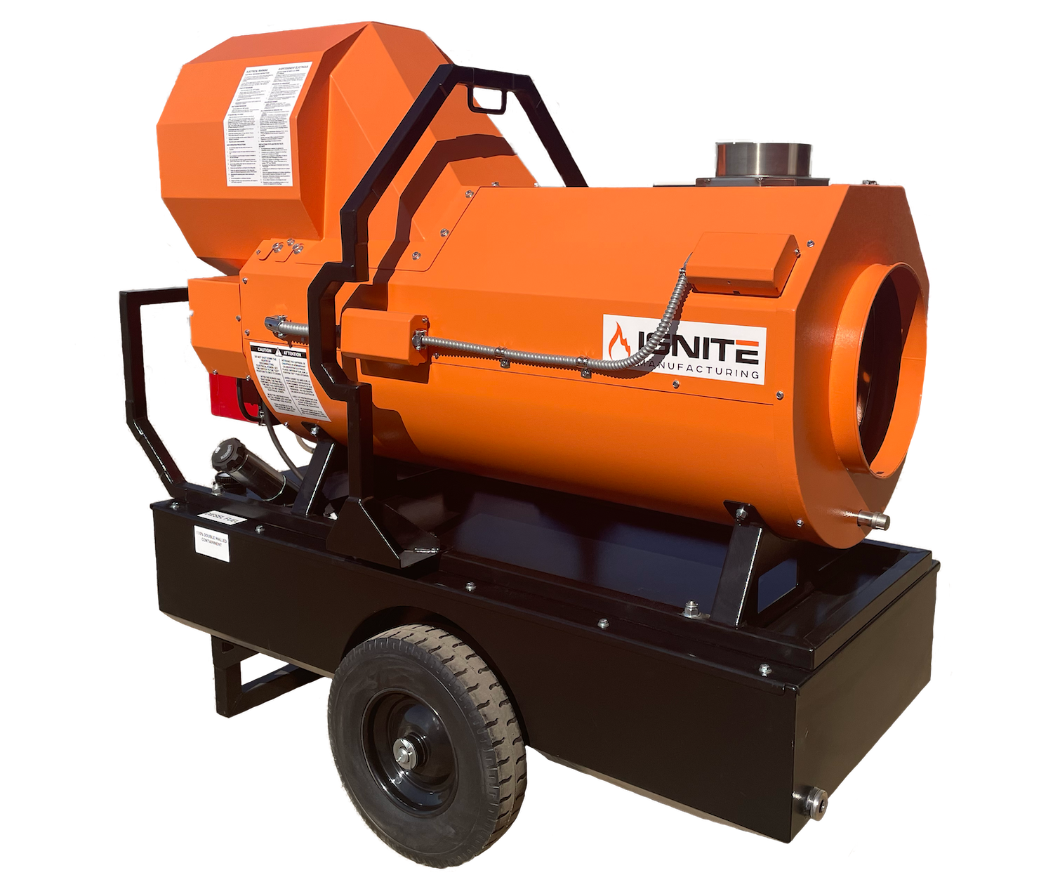 Ignite HO-200R indirect oil-fired heater providing 200,000 BTU/Hr with diesel or kerosene fuel, designed for quiet, efficient operation.