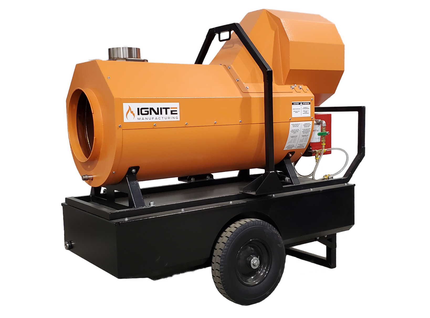 Ignite HO-200R indirect oil-fired heater providing 200,000 BTU/Hr with diesel or kerosene fuel, designed for quiet, efficient operation.